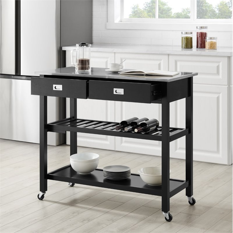 Crosley Chloe Stainless Steel Top, Crosley Stainless Steel Top Rolling Kitchen Cart Island With Removable Shelf