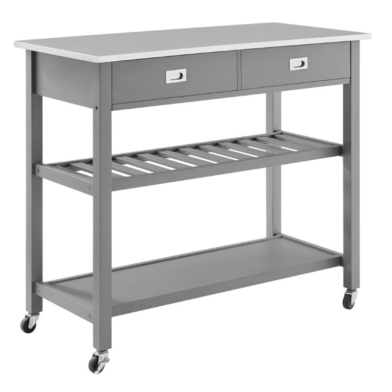 Crosley Chloe Stainless Steel Top Kitchen Cart in Gray