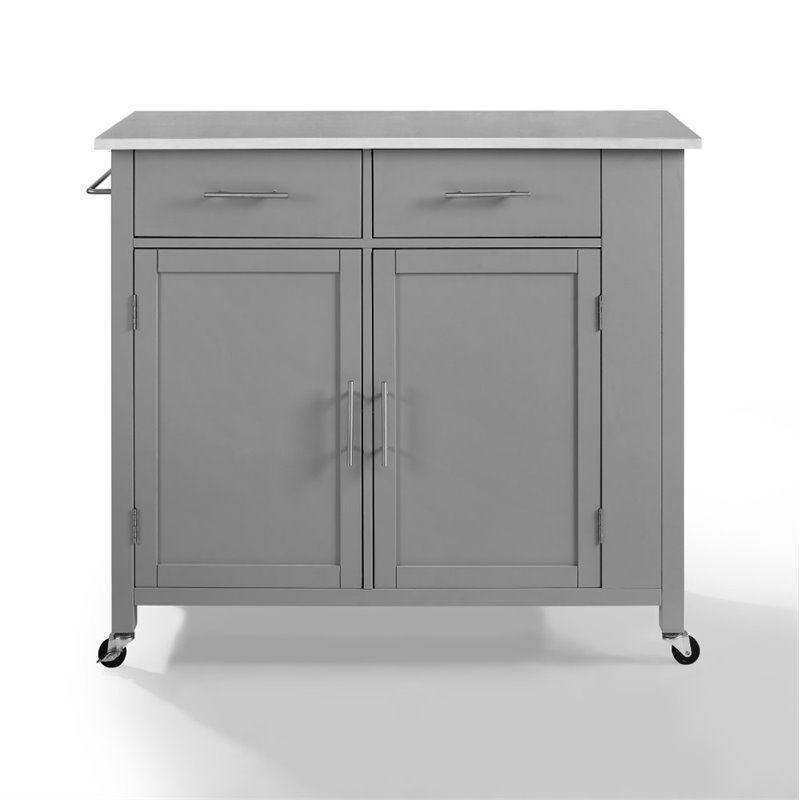 Crosley Savannah Stainless Steel Top Kitchen Island Cart in Gray ...