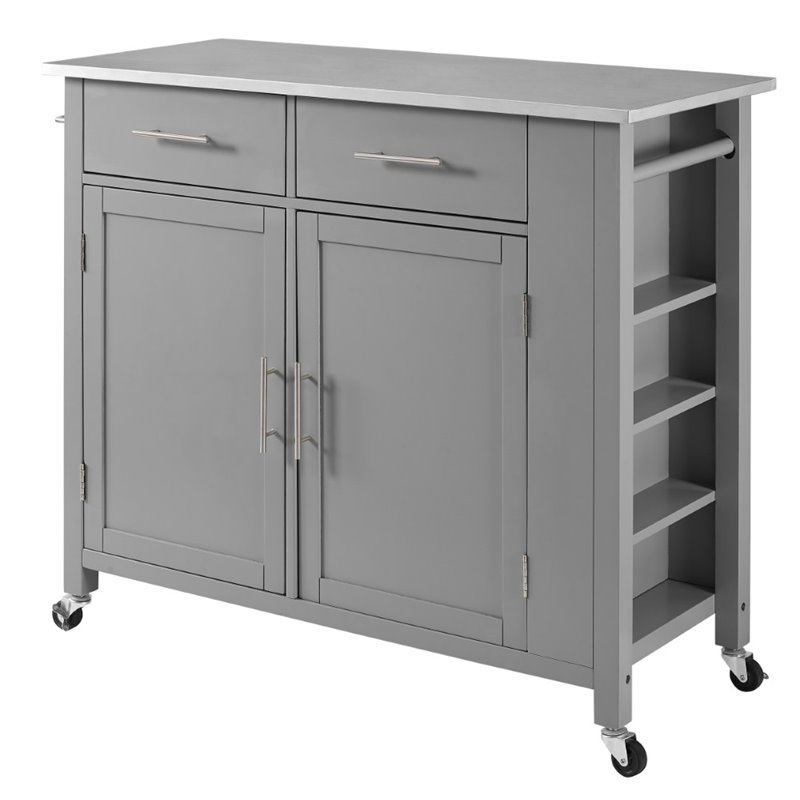 Crosley Savannah Stainless Steel Top, White Kitchen Island Cart With Stainless Steel Top