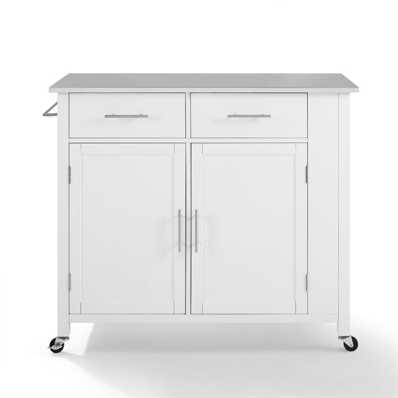 Crosley Savannah Stainless Steel Top Kitchen Island Cart in White