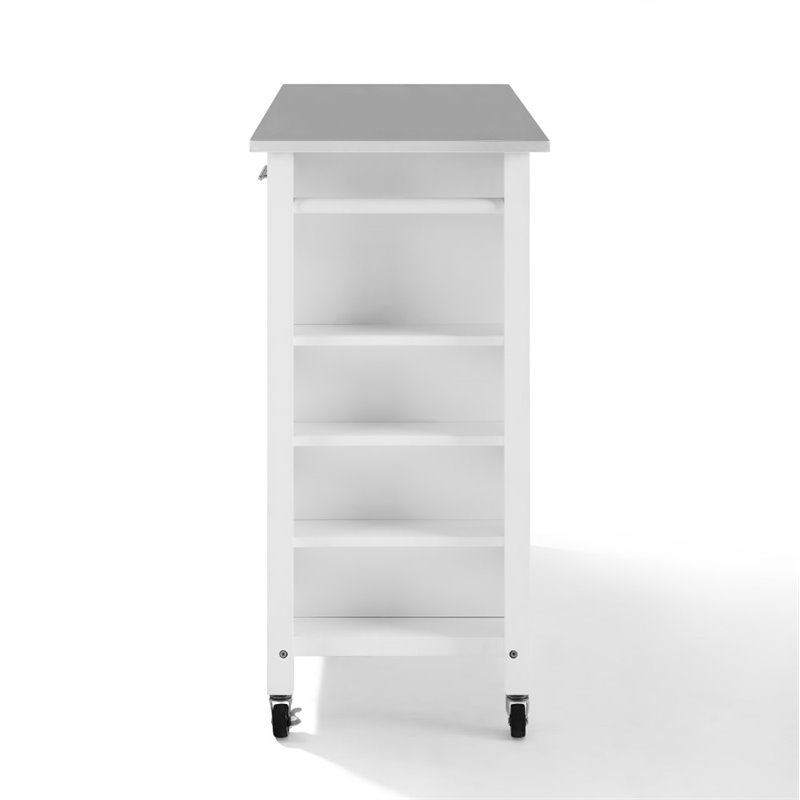 Crosley Savannah Stainless Steel Top Kitchen Island Cart in White
