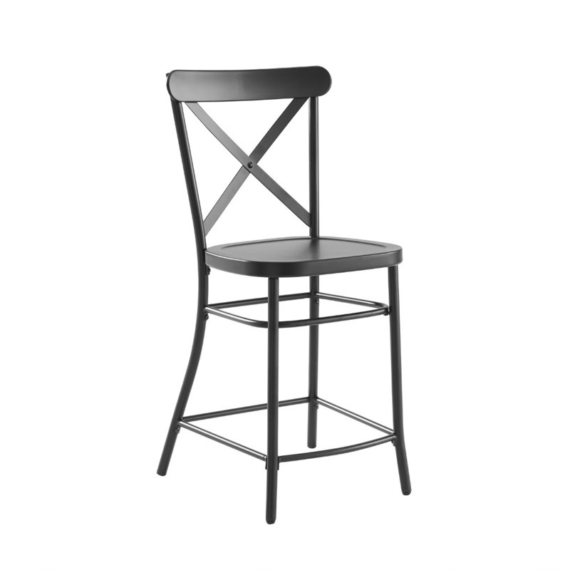 Crosley Furniture Camille 2 Piece Metal Counter Stool Set in Matte Black
