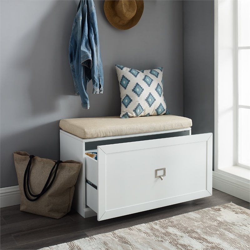 Crosley Furniture Harper Particle Board Wood Entryway Bench in White