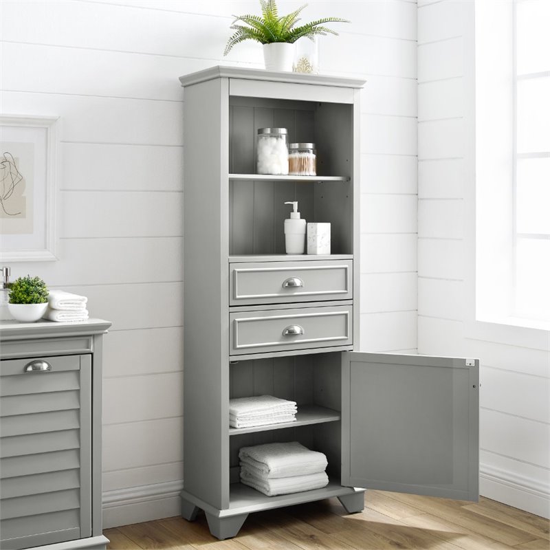 Crosley Lydia Tall Bathroom Cabinet in Gray | Cymax Business