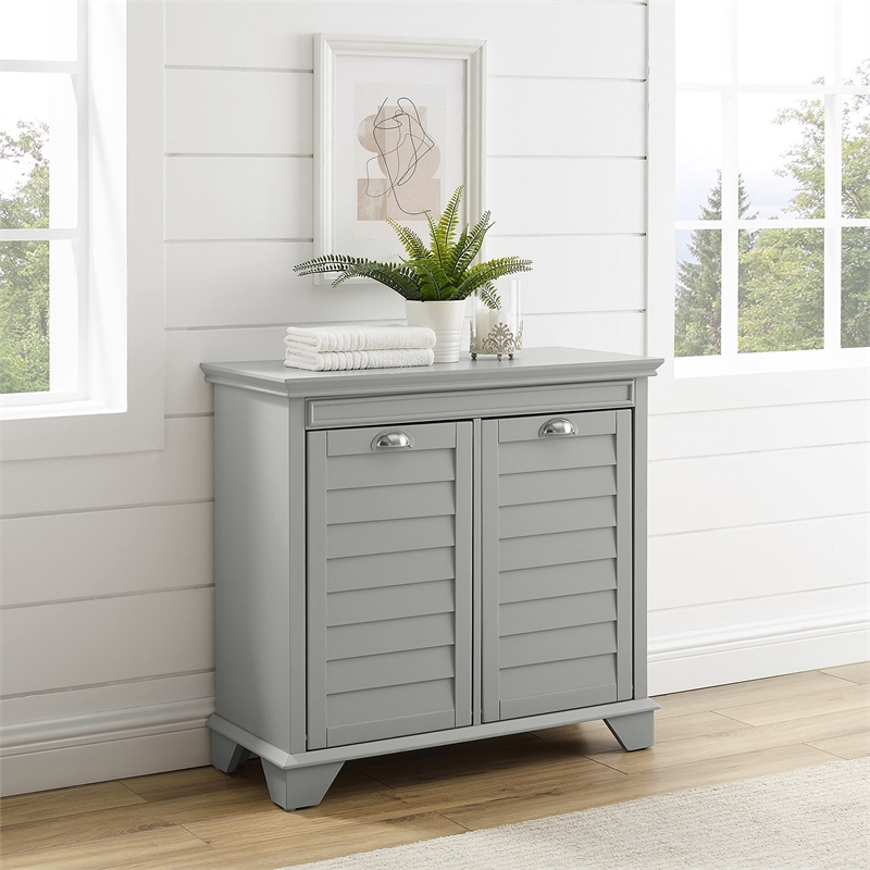 crosley furniture lydia engineered wood linen hamper in gray/chrome