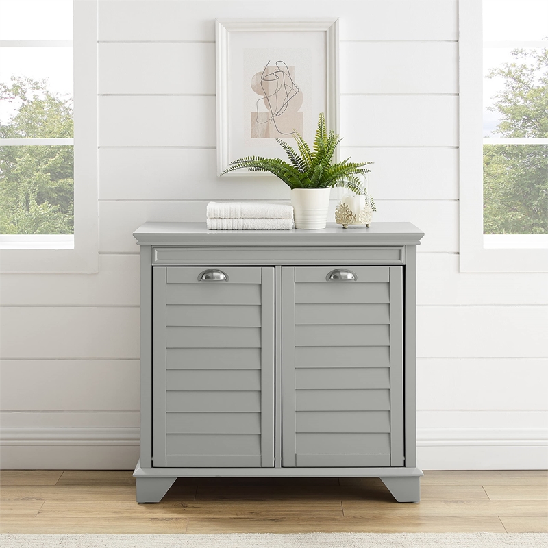 crosley furniture lydia engineered wood linen hamper in gray/chrome