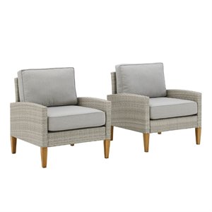 Crosley Furniture Capella Outdoor Wicker / Rattan 2 Piece Chair Set in Gray