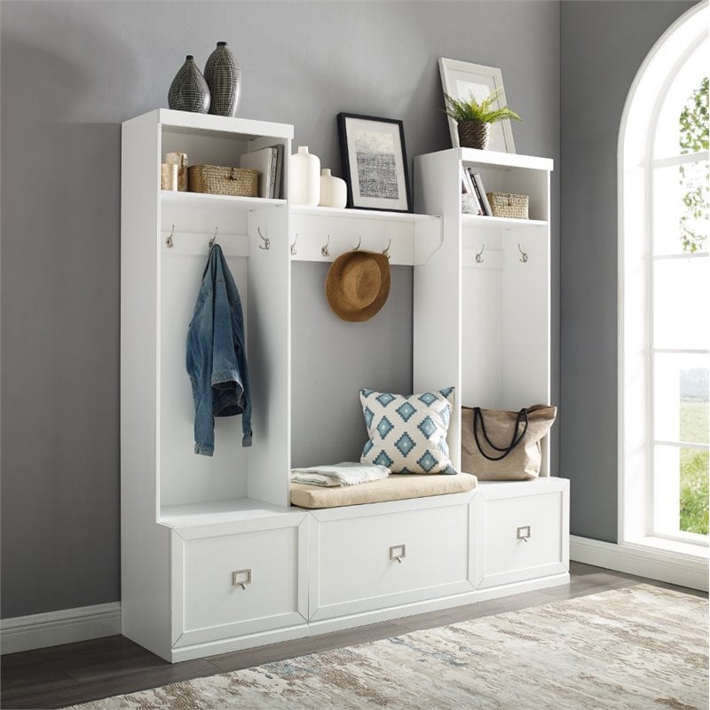 Crosley Furniture Harper 4 Piece Wood Entryway Set in White/Tan