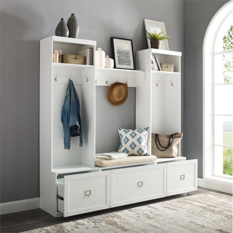 Crosley Furniture Harper 4 Piece Wood Entryway Set in White/Tan