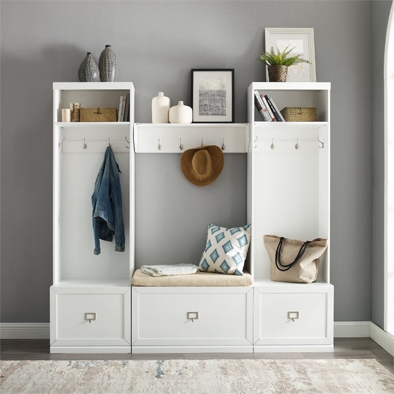 Crosley Furniture Harper 4 Piece Wood Entryway Set in White/Tan