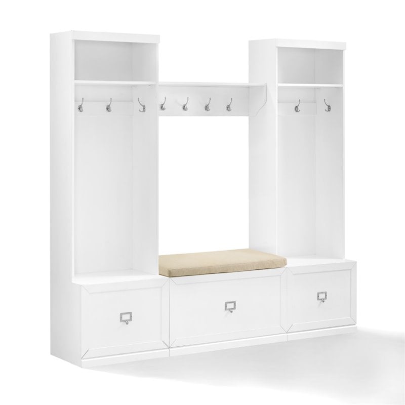 Crosley Furniture Harper 4 Piece Wood Entryway Set in White/Tan