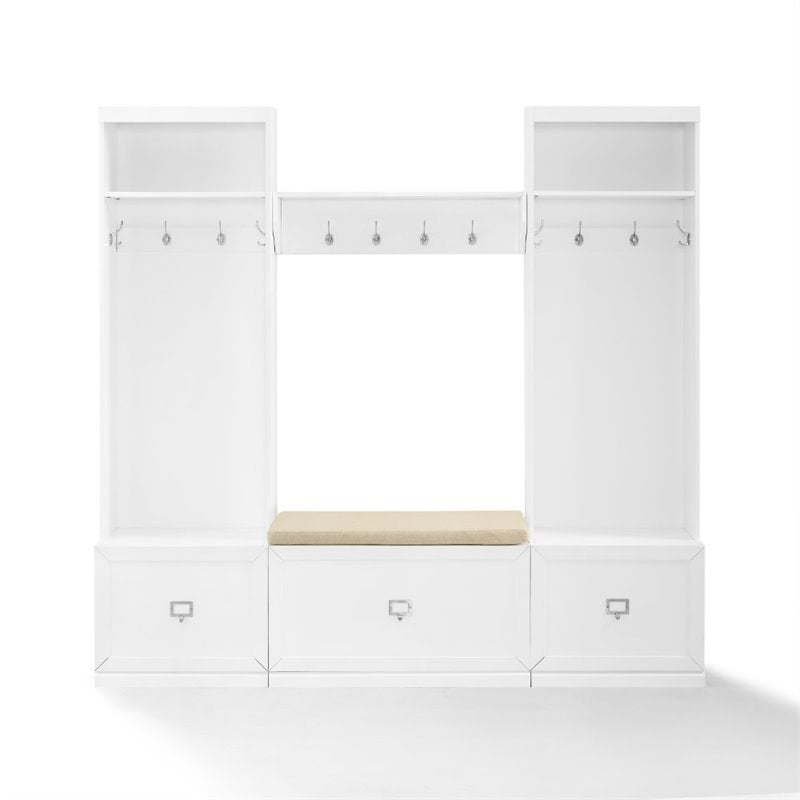 Crosley Furniture Harper 4 Piece Wood Entryway Set in White/Tan