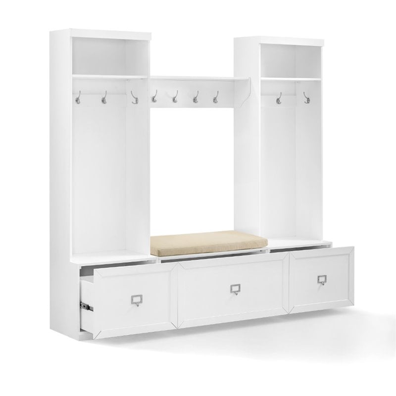 Crosley Furniture Harper 4 Piece Wood Entryway Set in White/Tan
