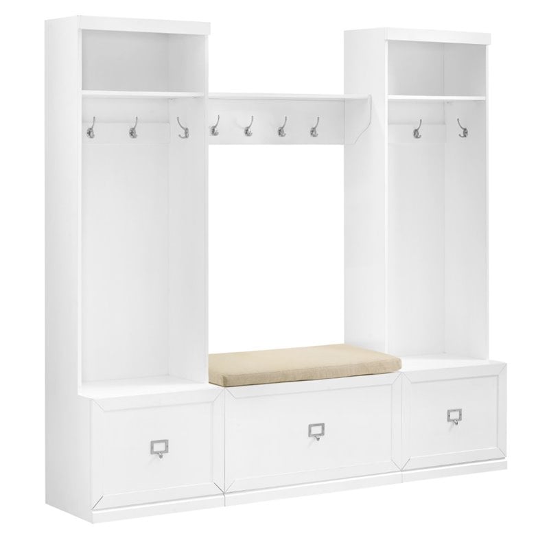 Crosley Furniture Harper 4 Piece Wood Entryway Set in White/Tan