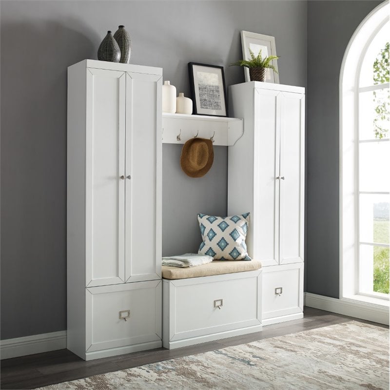 crosley furniture harper 4 piece wood entryway set in white/tan