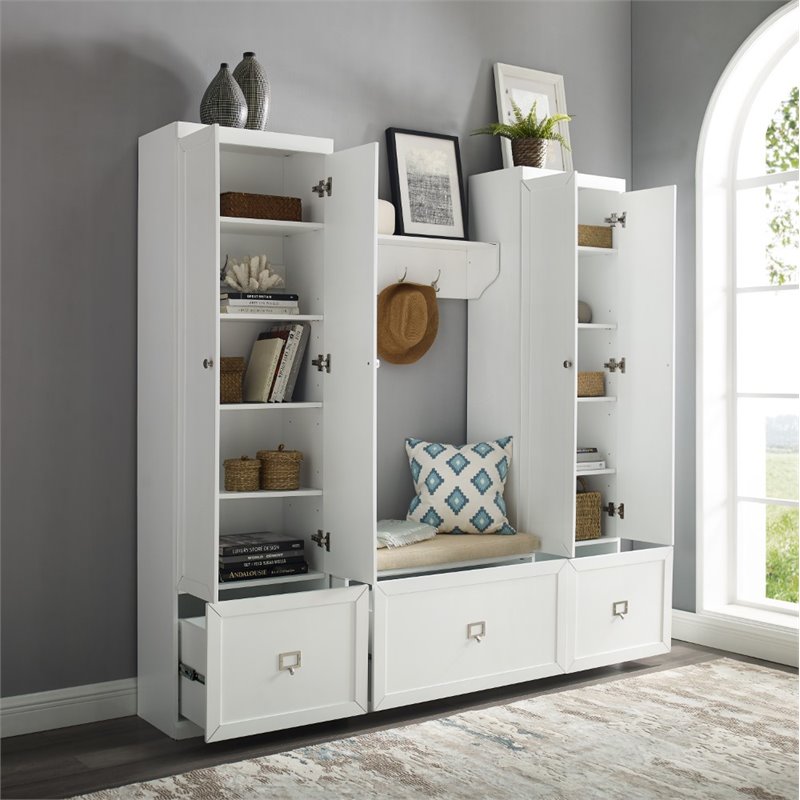 crosley furniture harper 4 piece wood entryway set in white/tan