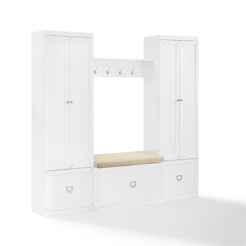crosley furniture harper 4 piece wood entryway set in white/tan