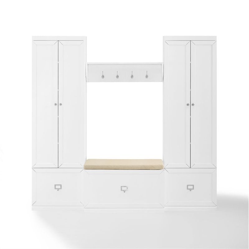 crosley furniture harper 4 piece wood entryway set in white/tan