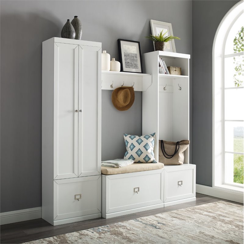 Crosley Furniture Harper 4 Piece Wood Entryway Set in White/Tan