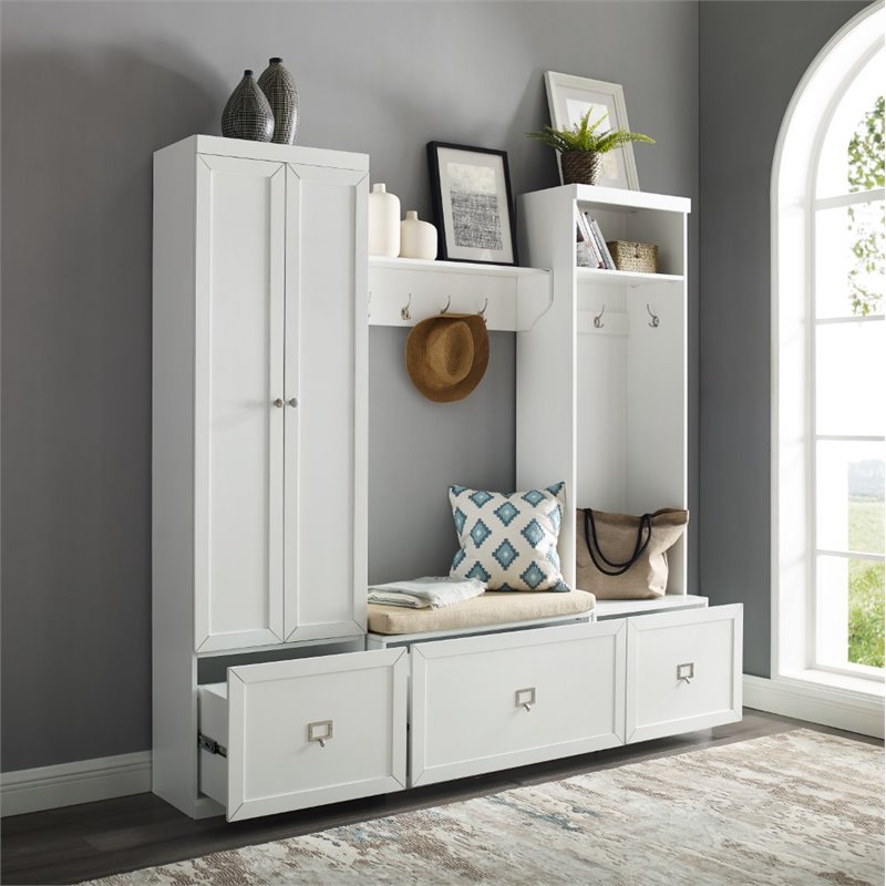 Crosley Furniture Harper 4 Piece Wood Entryway Set in White/Tan