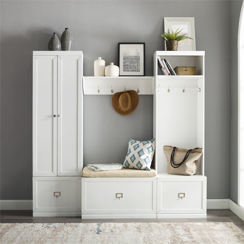 Crosley Furniture Harper 4 Piece Wood Entryway Set in White/Tan