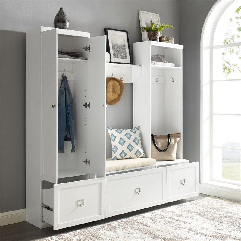 Crosley Furniture Harper 4 Piece Wood Entryway Set in White/Tan