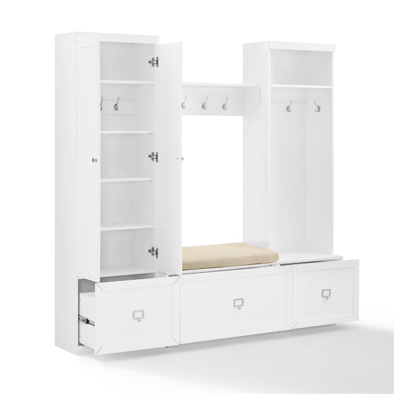 Crosley Furniture Harper 4 Piece Wood Entryway Set in White/Tan