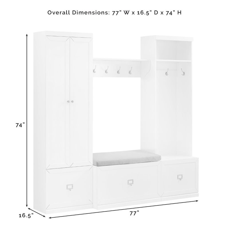 Crosley Furniture Harper 4 Piece Wood Entryway Set in White/Tan