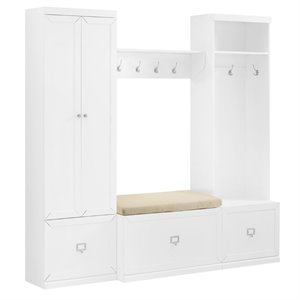 Crosley Furniture Harper 4 Piece Wood Entryway Set in White/Tan