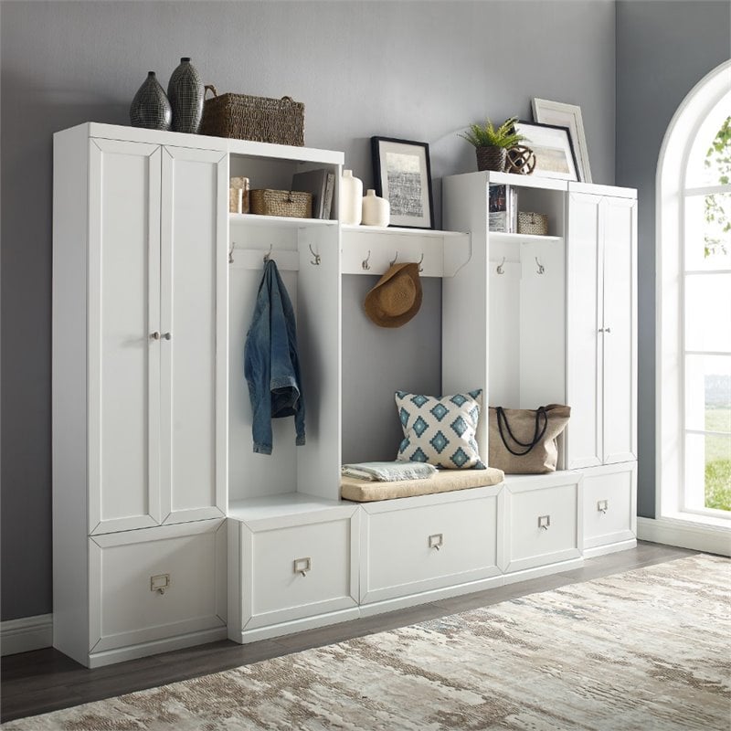 Crosley Furniture Harper 6 Piece Wood Entryway Set in White/Tan