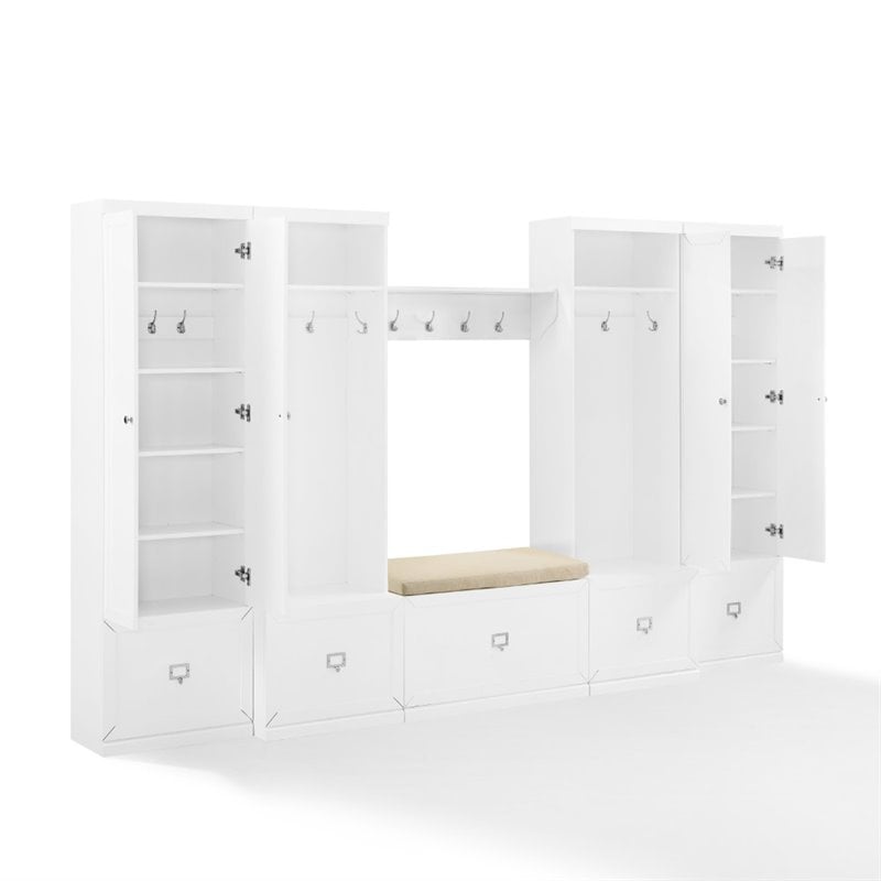 Crosley Furniture Harper 6 Piece Wood Entryway Set in White/Tan