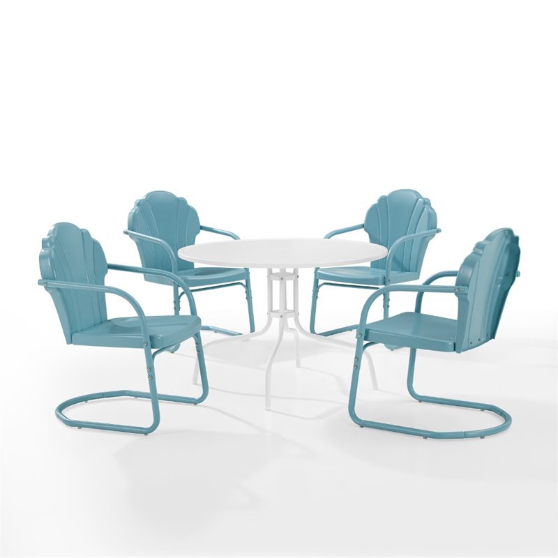 Crosley Furniture Tulip 5 Piece Metal Outdoor Dining Set in Light Blue/White