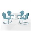 Crosley Furniture Tulip 5 Piece Metal Outdoor Dining Set in Light Blue/White