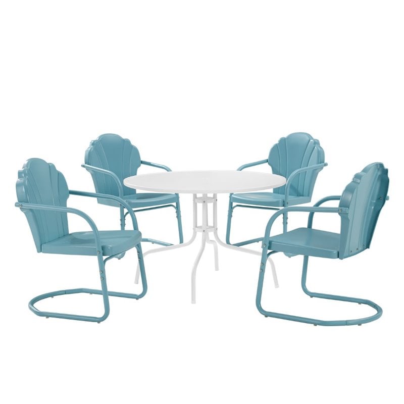 Crosley Furniture Tulip 5 Piece Metal Outdoor Dining Set in Light Blue/White