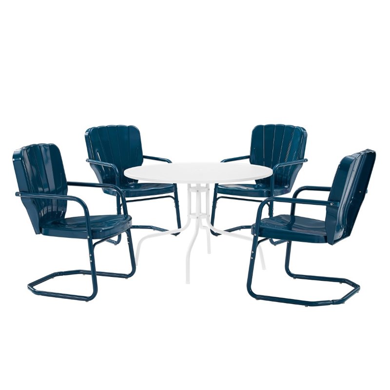 Crosley Furniture Ridgeland 5 Piece Metal Outdoor Dining Set in Navy Gloss
