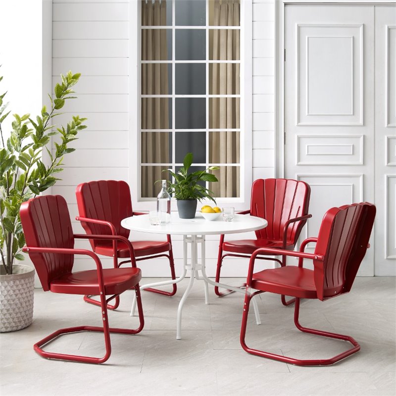 Crosley Furniture Ridgeland 5 Piece Metal Outdoor Dining Set in Bright Red Gloss