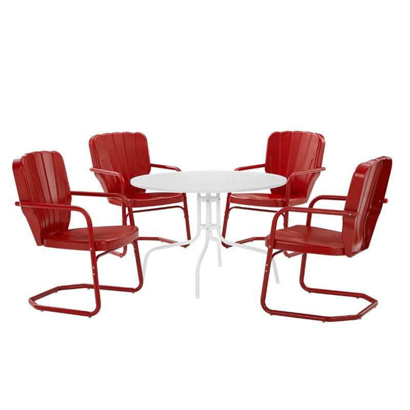Crosley Furniture Ridgeland 5 Piece Metal Outdoor Dining Set in Bright Red Gloss