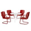 Crosley Furniture Ridgeland 5 Piece Metal Outdoor Dining Set in Bright Red Gloss