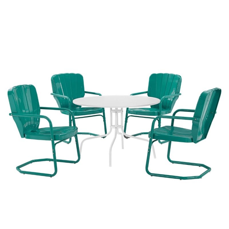 Crosley Furniture Ridgeland 5 Piece Metal Outdoor Dining Set in Turquoise Gloss