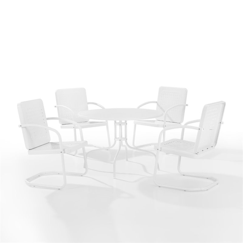 Crosley Furniture Bates 5 Piece Metal Outdoor Dining Set in White Gloss