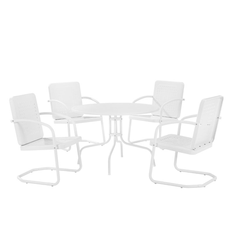 Crosley Furniture Bates 5 Piece Metal Outdoor Dining Set in White Gloss