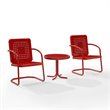 Crosley Furniture Bates 3 Piece Metal Outdoor Chair Set in Bright Red Gloss