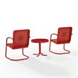 Crosley Furniture Bates 3 Piece Metal Outdoor Chair Set in Bright Red Gloss