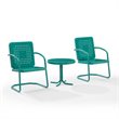 Crosley Furniture Bates 3 Piece Metal Outdoor Chair Set in Turquoise Gloss