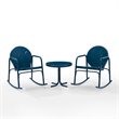 Crosley Furniture Griffith 3 Piece Metal Outdoor Rocking Chair Set in Navy Gloss