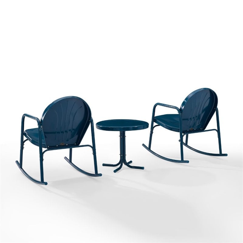 crosley furniture griffith 3 piece metal outdoor rocking chair set in navy gloss