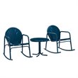Crosley Furniture Griffith 3 Piece Metal Outdoor Rocking Chair Set in Navy Gloss
