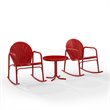 Crosley Furniture Griffith 3 Piece Metal Outdoor Rocking Chair Set in Bright Red