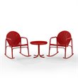 Crosley Furniture Griffith 3 Piece Metal Outdoor Rocking Chair Set in Bright Red